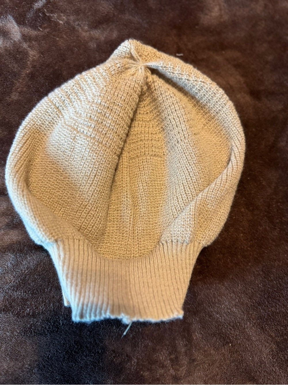 Cream Knit Beanie Hat - Lightweight Ribbed Cuff